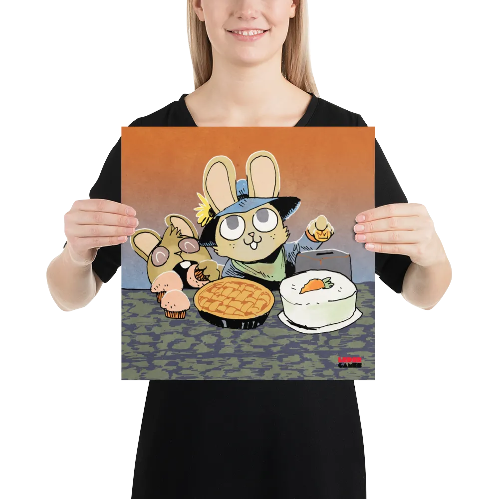 Leder Games Root Bake Sale Kunstdruck 12x12 Hasen