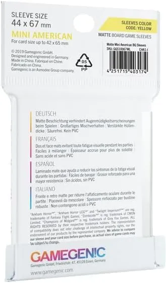 Gamegenic Matte Mini American Kartenhüllen 50 Stück transparent