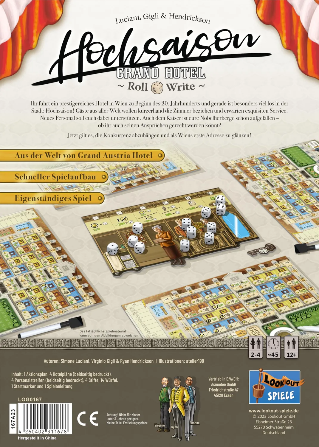 Lookout Hochsaison Grand Hotel Roll & Write Würfelspiel Deutsch 2-4 Spieler