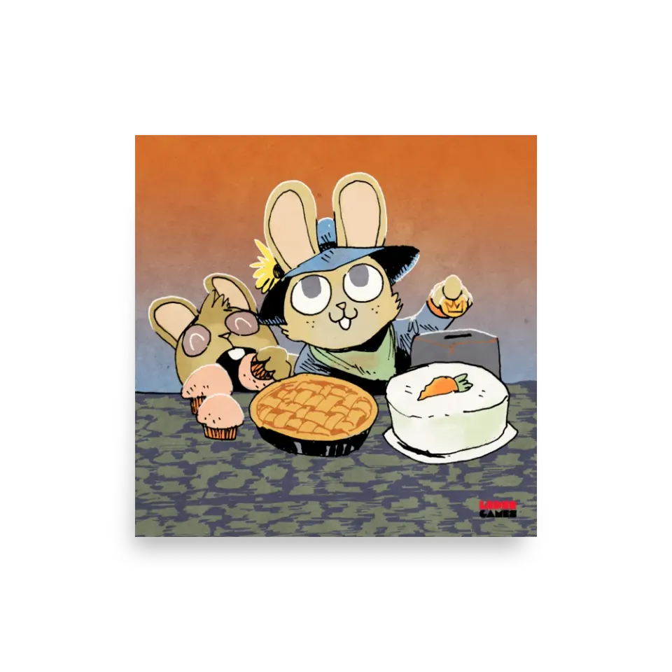 Leder Games Root Bake Sale Kunstdruck 12x12 Hasen