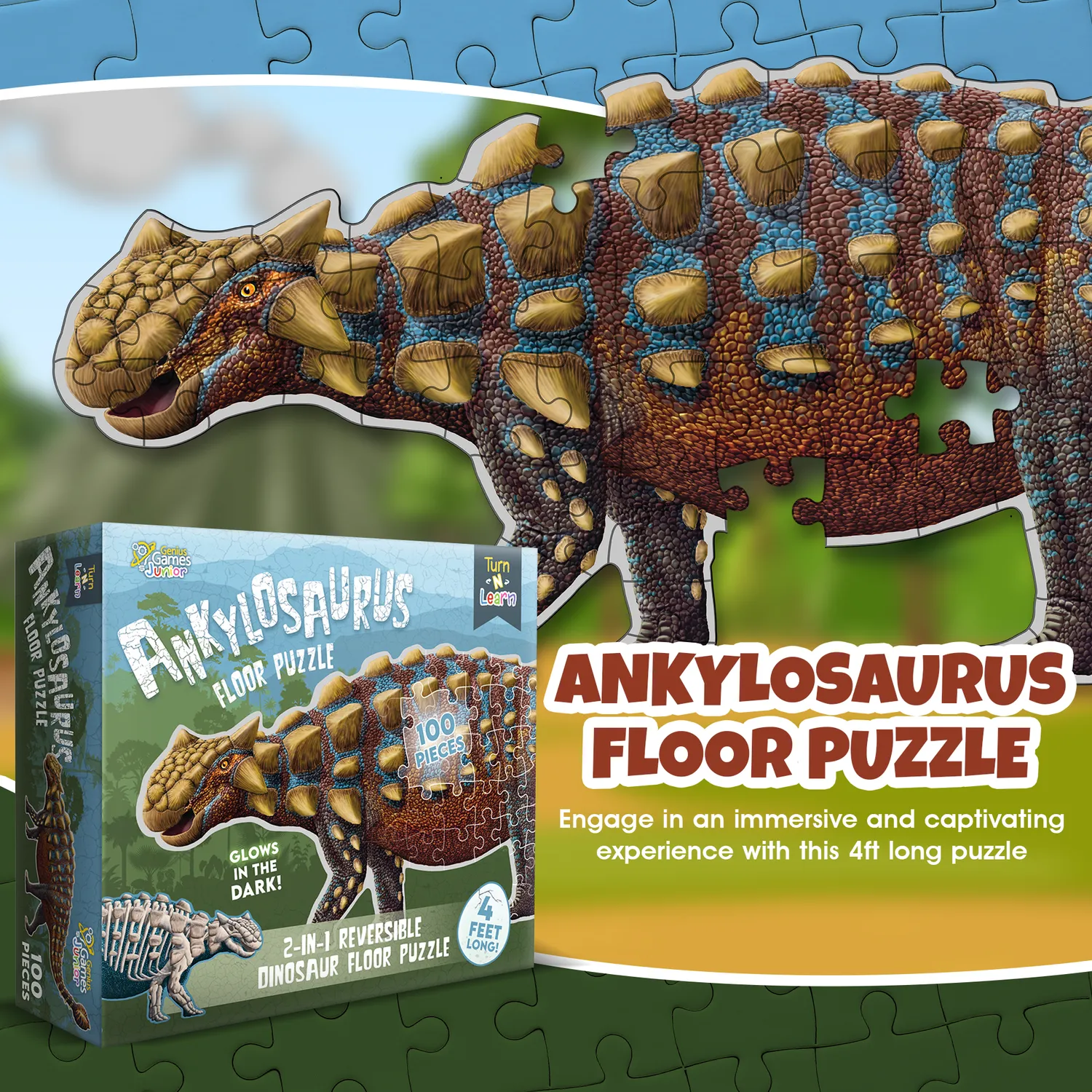 Genius Games Ankylosaurus Bodenpuzzle 100 Teile Glow