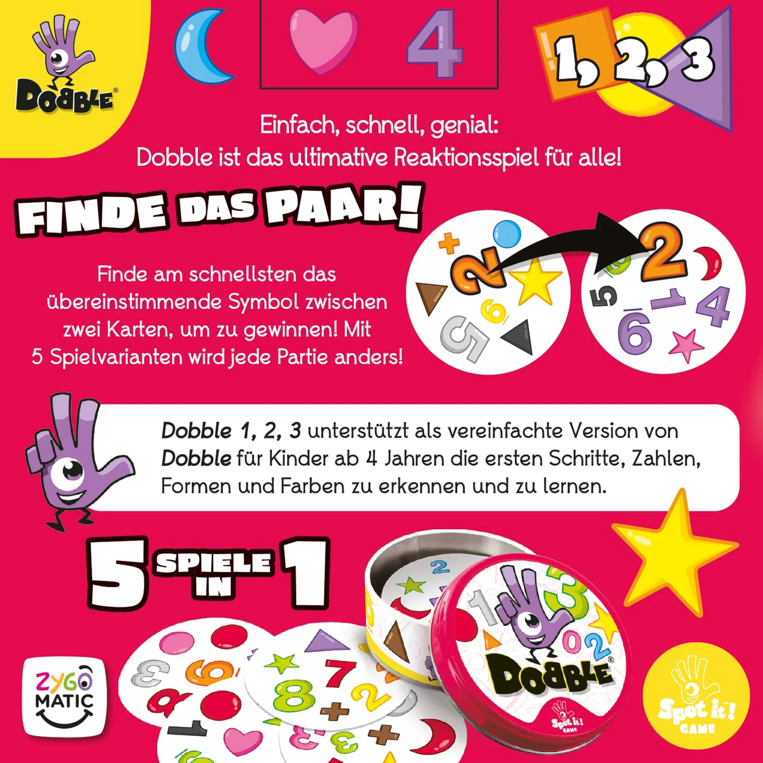 Asmodee Dobble 1 2 3 Kinderspiel deutsch Blechdose