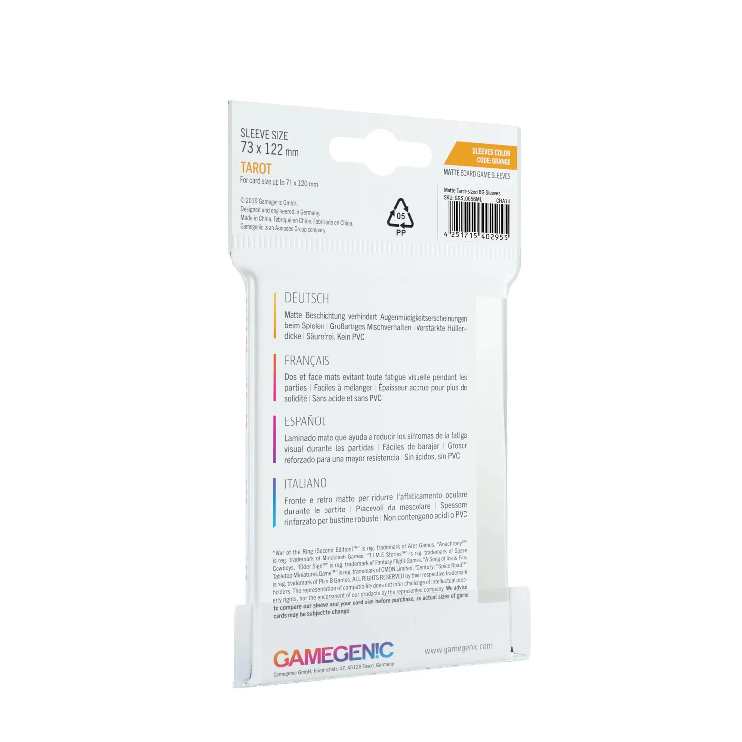 Gamegenic Matte Tarot Kartenhüllen 50 Stück transparent matt