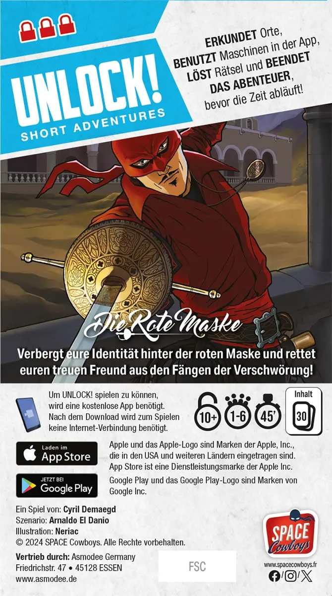 Asmodee Unlock Short Adventures Rätselspiel Rote Maske