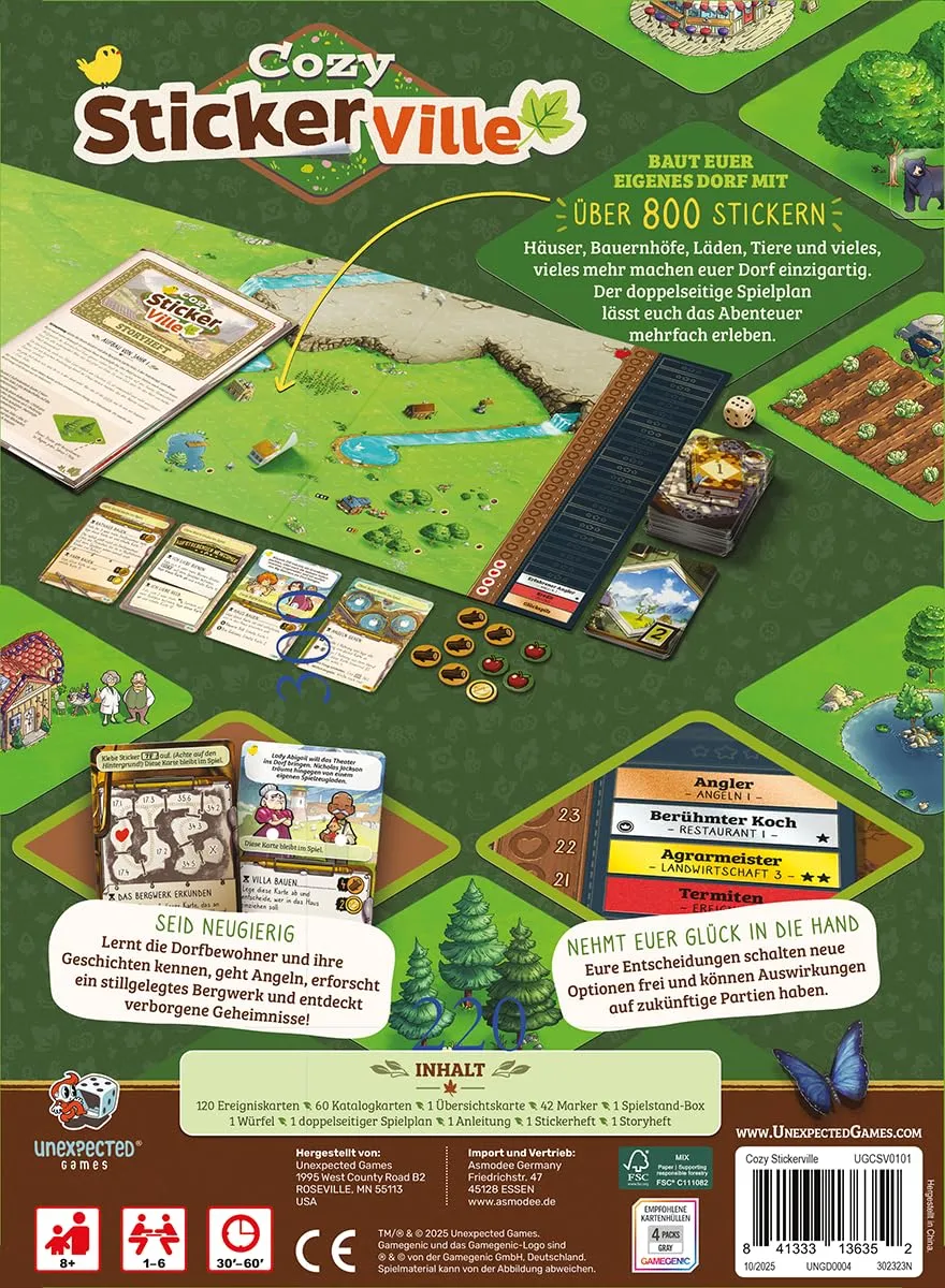Asmodee Cozy Stickerville Familienspiel Deutsch ab 8 Jahren