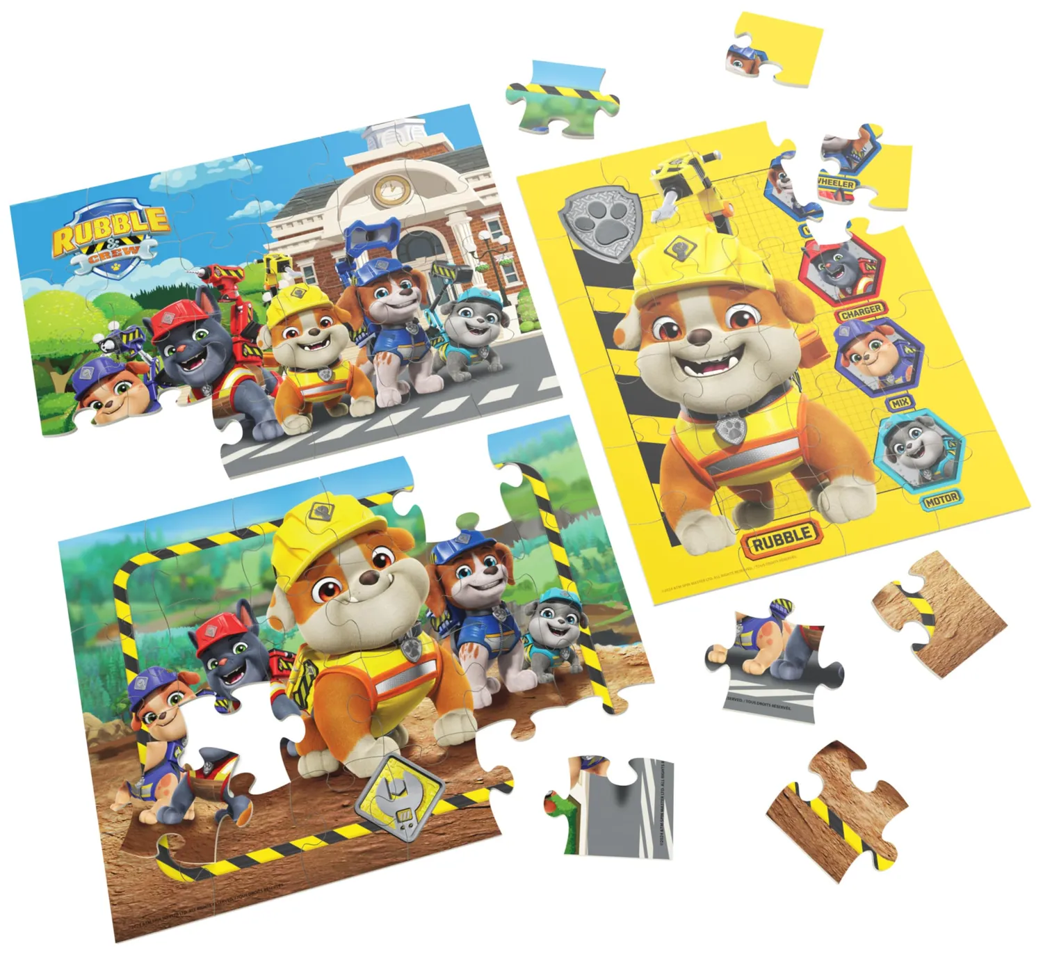 Spin Master Rubble & Crew Holzpuzzle 3er Set mit Holzbox