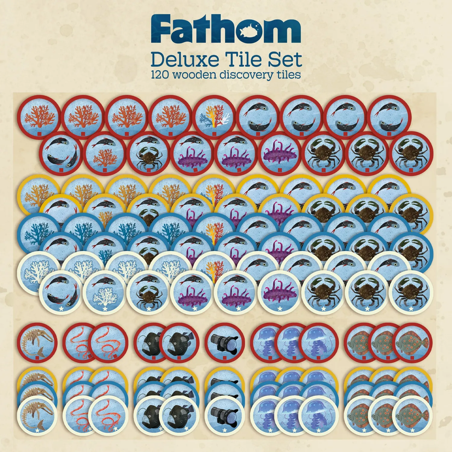 Paper Fort Games Fathom Deluxe Tiles Brettspiel Holz-Upgrade 120 Tiles