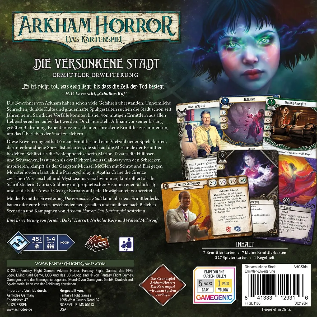 Arkham Horror Kartenspiel Versunkene Stadt Ermittler-Erweiterung