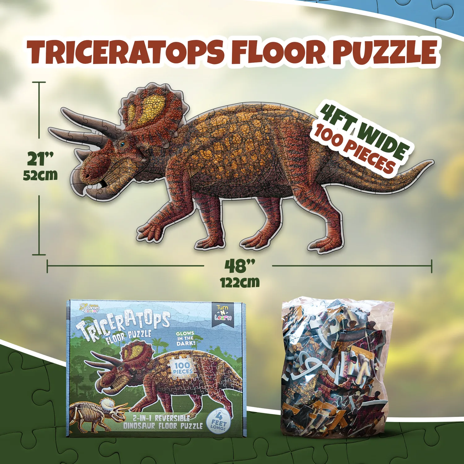Genius Games Turn N Learn Triceratops Bodenpuzzle 100 Teile