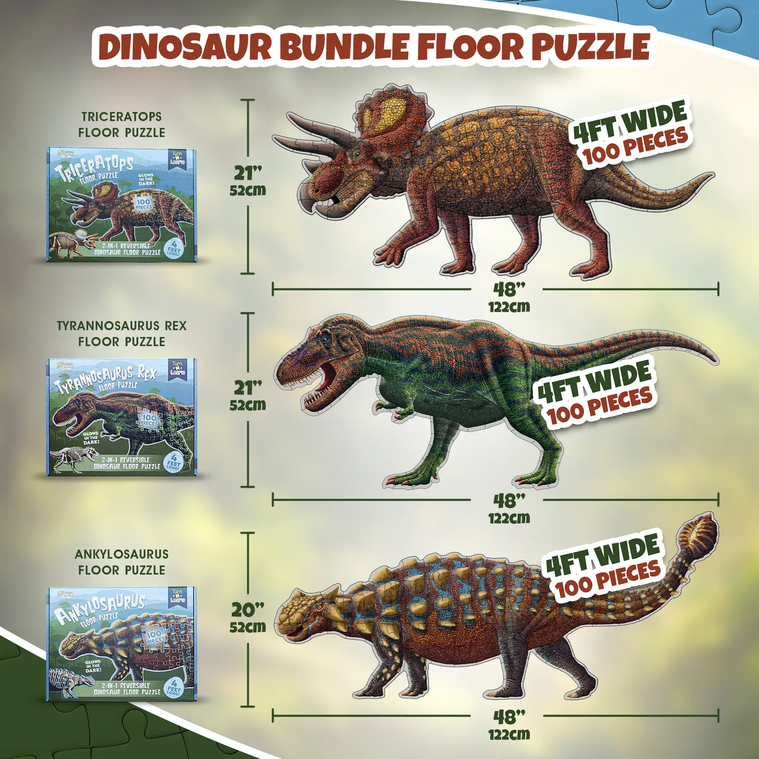 Genius Games Dinosaurier Puzzle Set 3x100 Teile glow