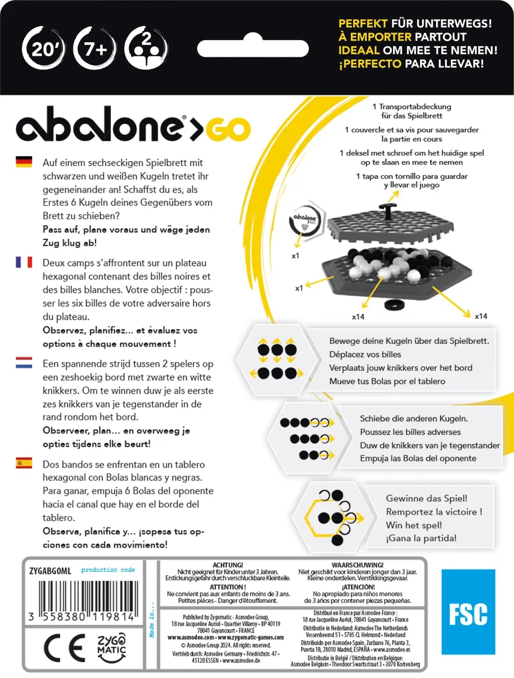Abalone Go Strategiespiel Reisevariante 2 Spieler