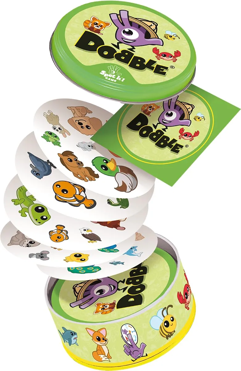 Asmodee Dobble Kids Kartenspiel Eco-Sleeves Tiermotive