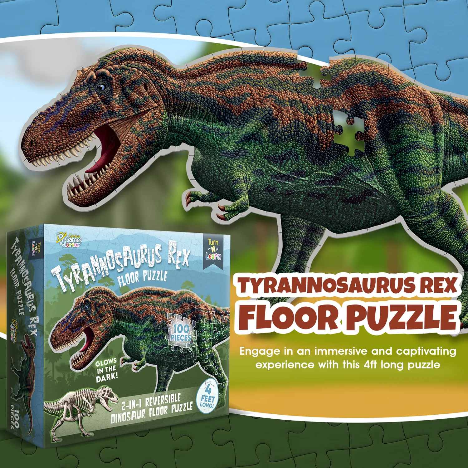 Genius Games Turn N Learn Tyrannosaurus Rex Bodenpuzzle Glow