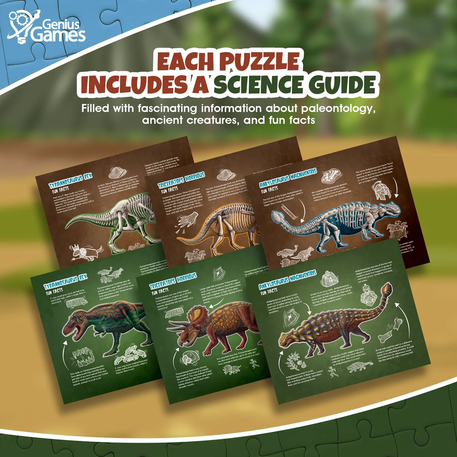 Genius Games Dinosaurier Puzzle Set 3x100 Teile glow